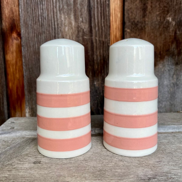 Vintage Colleen Carrigaline Pottery - pink striped salt and pepper shakers - Irish pottery, Cork, Ireland