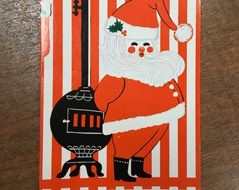 10 Vintage Christmas invitations - 1970s Santa with pot belly stove - new old stock, with 10 envelopes