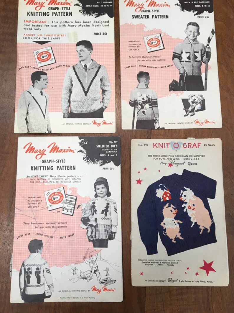 1950s and 1960s; one 1980s Native American pattern Cree 12 vintage knitting patterns for children and adults