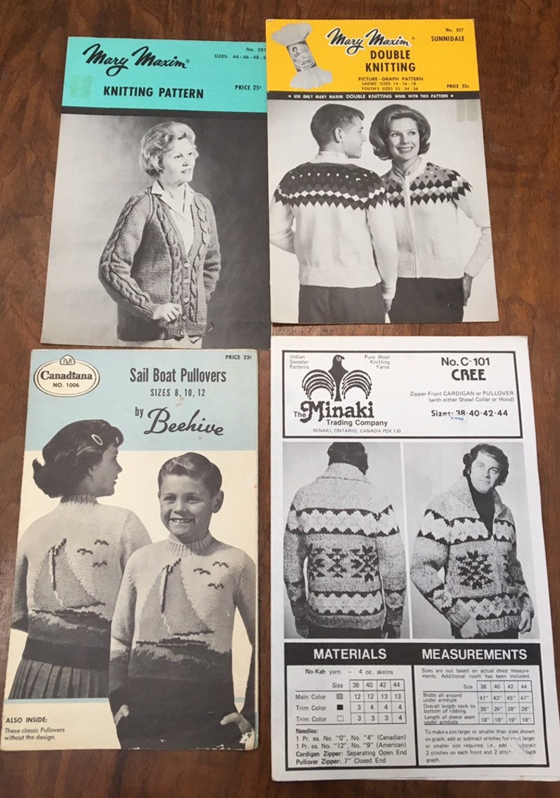 1950s and 1960s; one 1980s Native American pattern Cree 12 vintage knitting patterns for children and adults