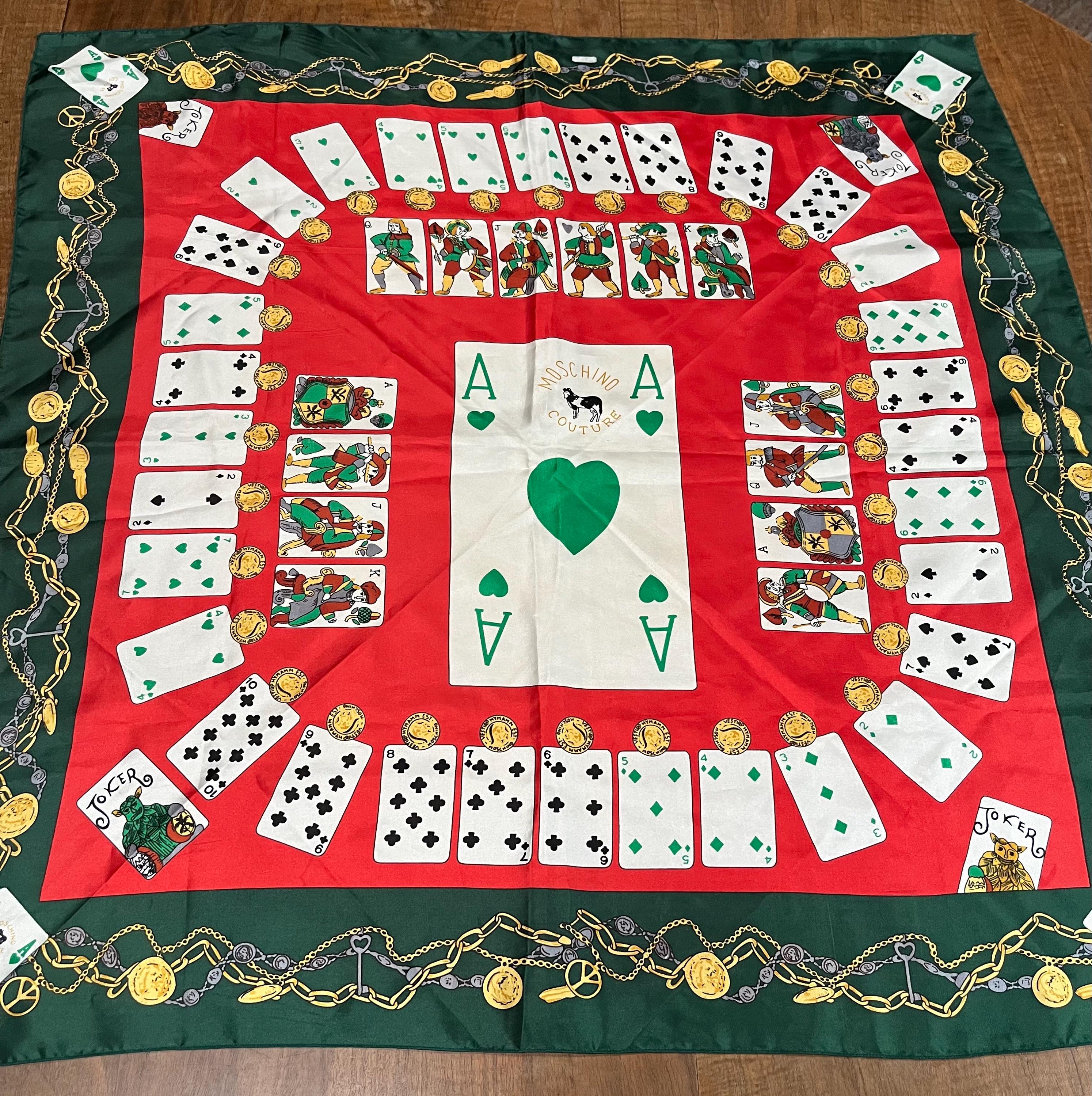 Vintage Moschino Couture scarf - Playing card theme - green and red