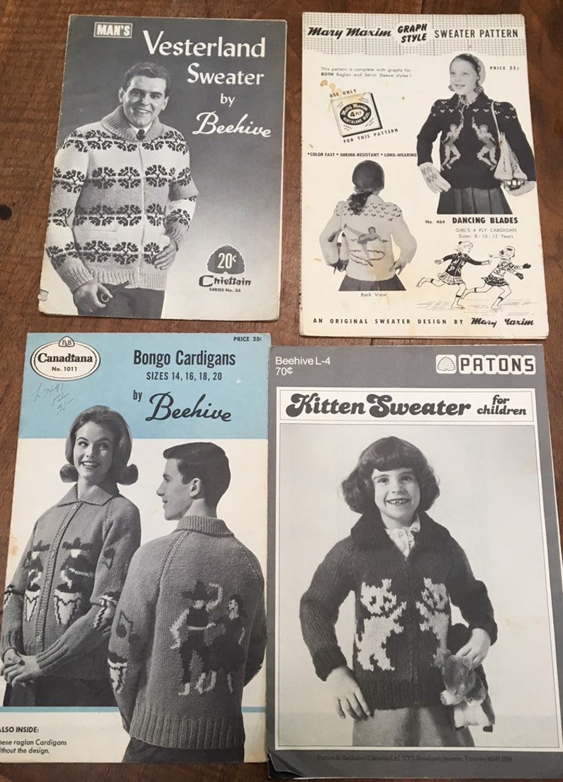 1950s and 1960s; one 1980s Native American pattern Cree 12 vintage knitting patterns for children and adults