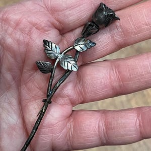 Vintage rose lapel pin in silver - midcentury brooch