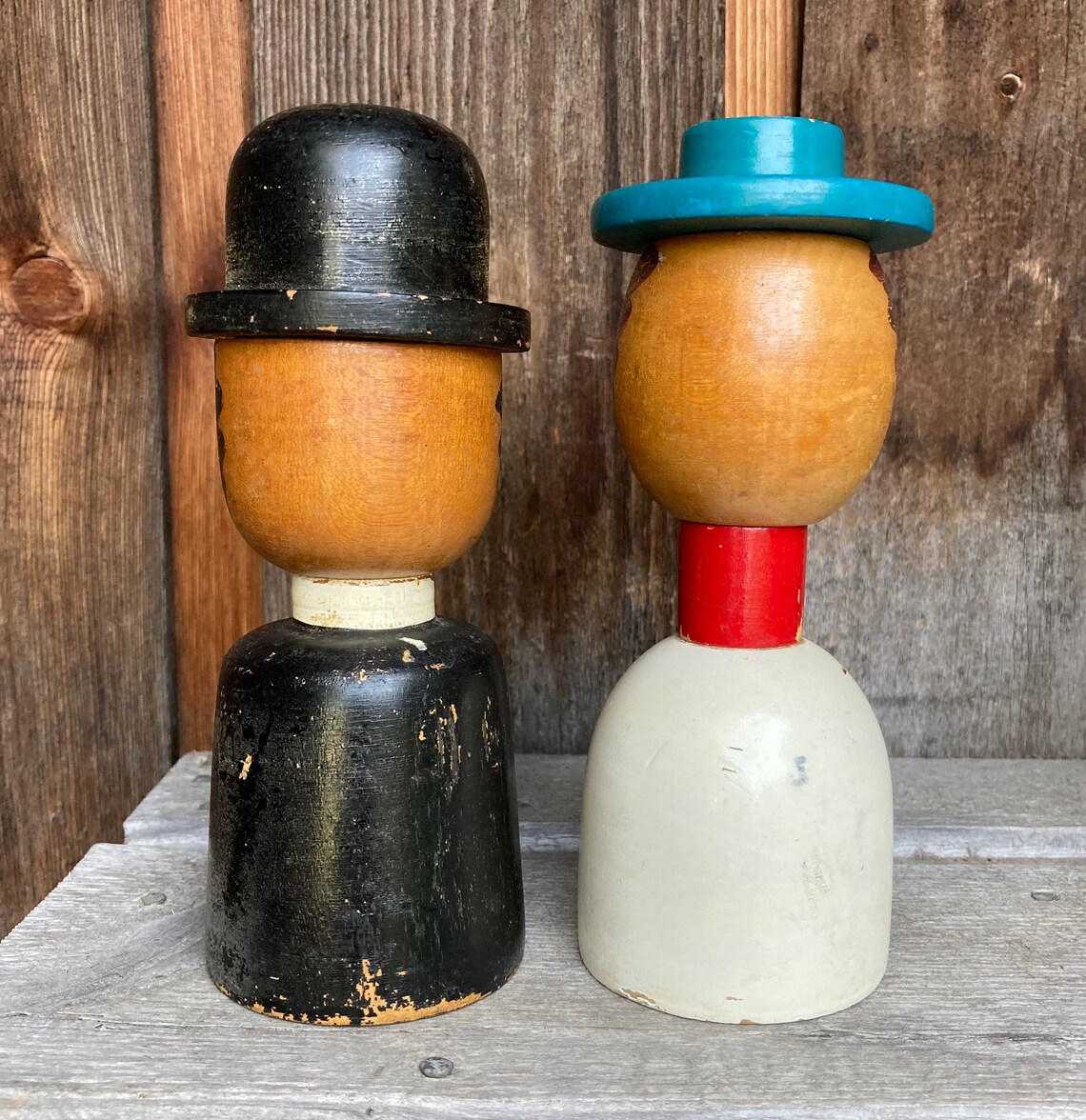 Extra tall wooden salt and pepper shakers of couple vintage Etsy