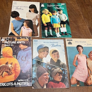 5 Vintage knitting and crochet pattern booklets from 1950s-1980s - fashion knits through the ages