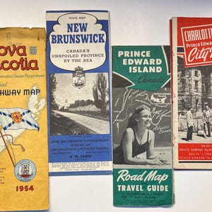 Cartes des Maritimes des années 50 : Nouvelle-Écosse, Nouveau-Brunswick, Île-du-Prince-Édouard, Charlottetown