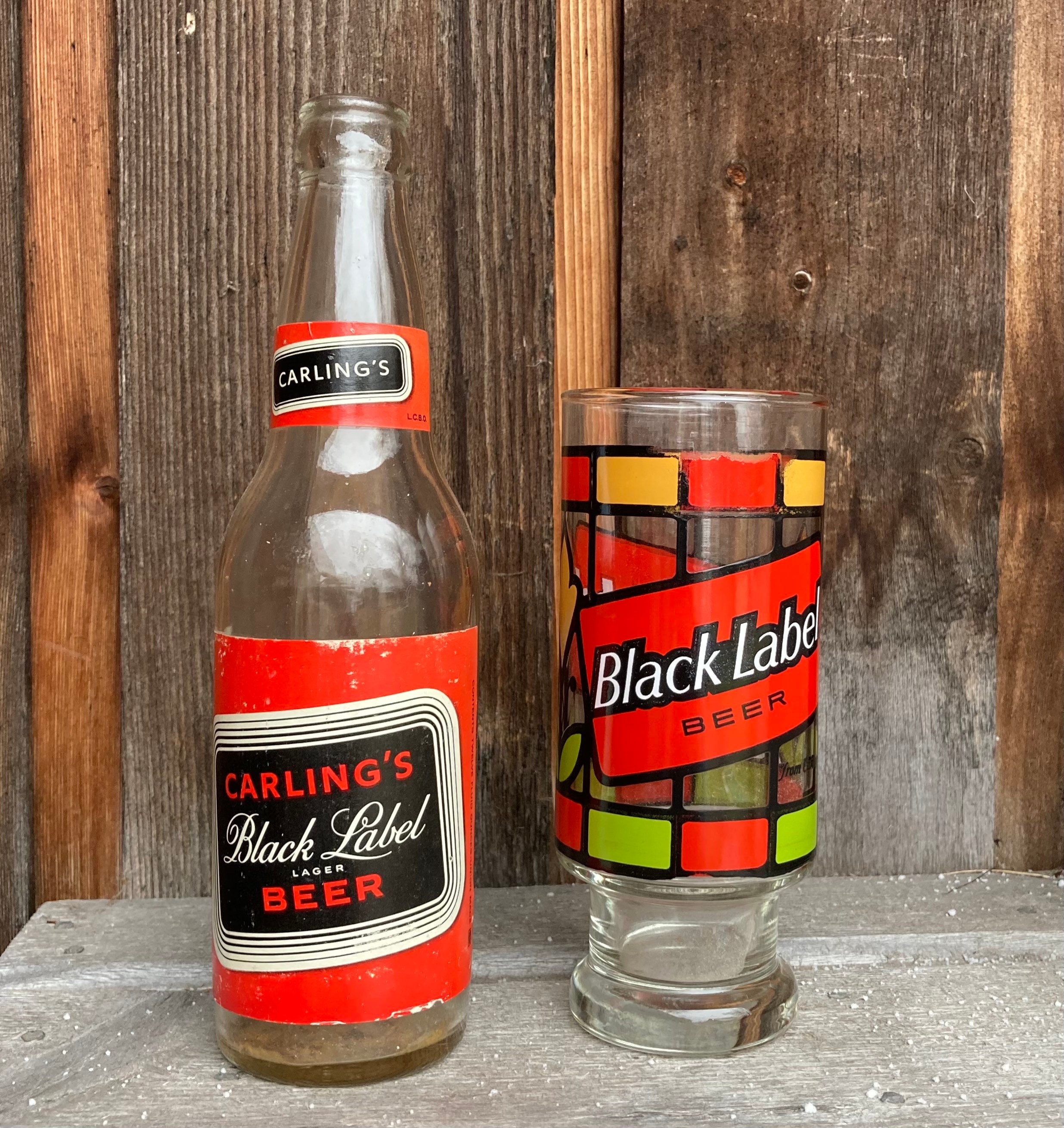 Vintage Black Label Beer Barware Glasses - Set of 6 - Stained Glass