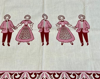 Vintage table runner with dancers - burgundy, pink and white