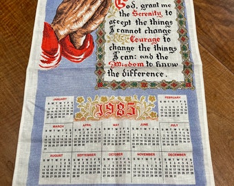1985 Prayer towel with calendar new old stock - praying hands