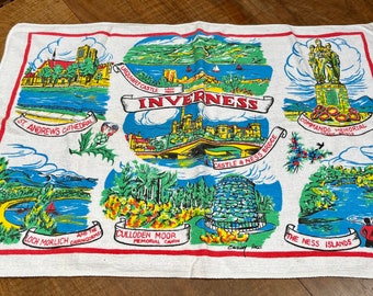 Souvenir tea towel of Inverness, Scotland- vintage tea towel - terry towel