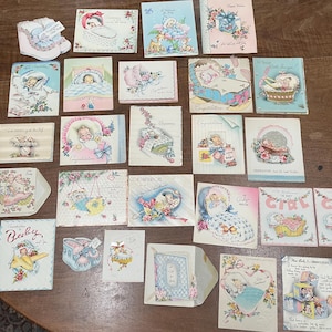 Lot of 26 baby and baby shower cards from the 1940s - sold as a lot together