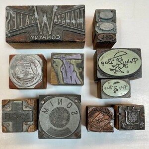 Antique letterpress advertising blocks vintage print blocks 1940s copper and zinc wooden with metal 1960s