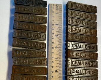 2 lots of Letterpress quoins - sold in lots of 10 - Challenge and EMI Co.
