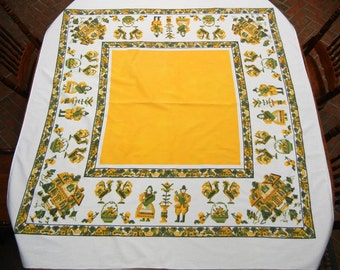 Happy Home tablecloth - Vintage cross-stitch lookalike tablecloth - mid-century