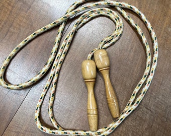 Vintage jump rope - skipping rope with wooden handles and cotton braided cord