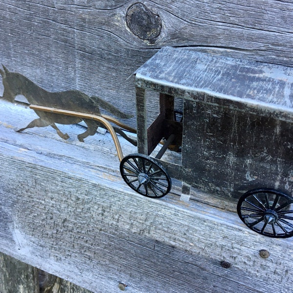 Folk art horse and buggy or wagon - vintage tin folk art