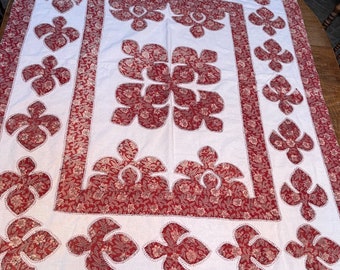 Vintage Hand appliquéd tablecloth - gorgeous hand sewn tablecloth or panel