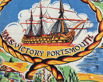 Vintage souvenir tea towel - HMS Victory Portsmouth