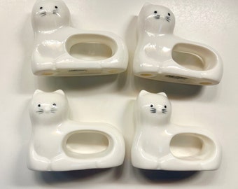 Set of 4 vintage ceramic cat napkin rings - white cats - cat lover's gift