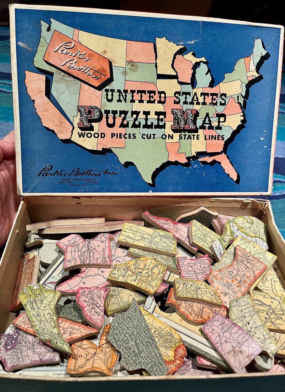 1915 united states puzzle map by parker brothers missing etsy