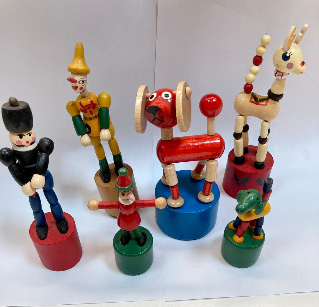 Vintage Wooden Push Puppets 1980s Push Puppets Christmas Etsy