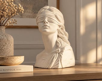 Busto di Temi in gesso bianco, scultura della dea della giustizia, arte romana classica, decorazione per la casa, mensola, scrivania, ufficio, regalo unico.