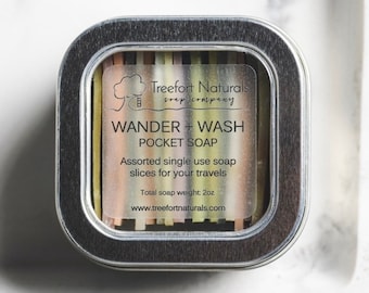 Wander + Wash Pocket Soap - single use soap slices, travel soap, camping soap, Airbnb soap, refills available, stocking stuffer