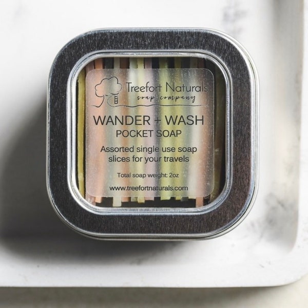 Wander + Wash Pocket Soap - single use soap slices, travel soap, camping soap, Airbnb soap, refills available, stocking stuffer