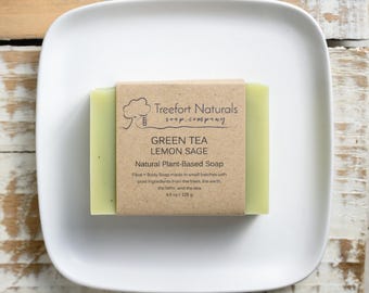 Green Tea Lemon Sage Soap - Handmade Cold Process, Organic, All Natural, lightly scented, vegan