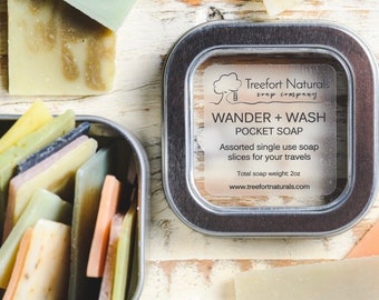 Wander + Wash Pocket Soap - single use soap slices, travel soap, camping soap, Airbnb soap, refills available, stocking stuffer, mini soaps