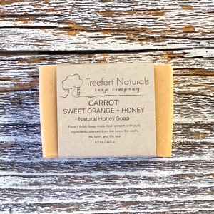 Carrot Sweet Orange + Honey Soap - Handmade Cold Process, Organic,  All Natural, Local Honey, Essential Oils