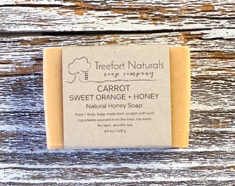 Carrot Sweet Orange + Honey Soap - Handmade Cold Process, Organic,  All Natural, Local Honey, Essential Oils