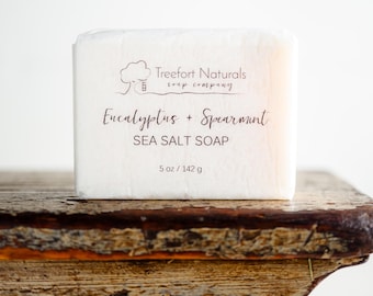 Handmade Sea Salt Soap Bar: Coconut Milk, Spearmint Eucalyptus