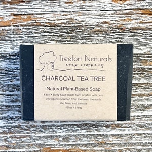 Charcoal Tea Tree Soap Handmade Cold Process, Organic, Bamboo Charcoal, All Natural, vegan, Detox Soap, facial soap image 1
