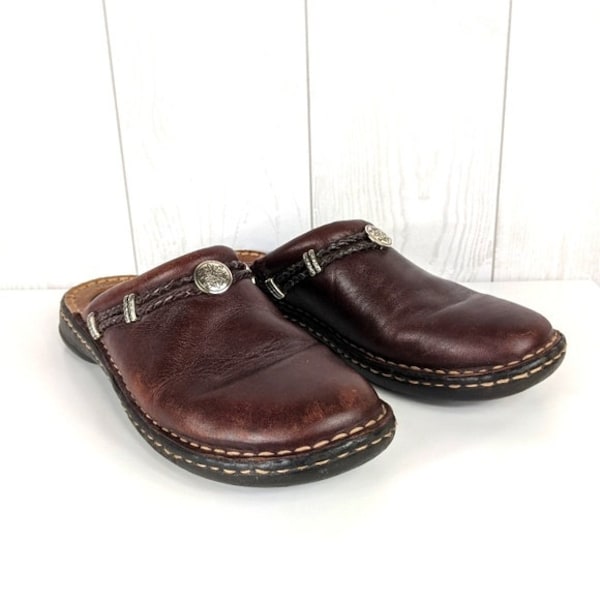 Vintage Minnetonka Mule Clogs Women's Size 7.5 Shoe Leather slip-ons with braiding
