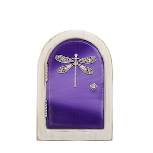 Wee Purple Dragonfly Fairy Door for Home and Garden