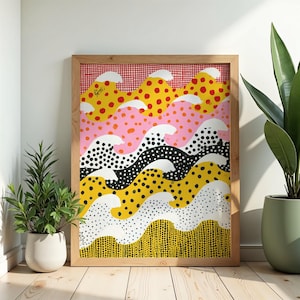 Yayoi Kusama Inspired Wavy Pattern Print | Colorful Polka Dot Wall Art | Digital Download
