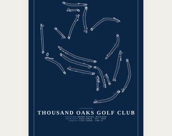 Thousand Oaks Golf Course Blueprint Print, Rees Jones Design, 18x24 Michigan Golf Wall Art