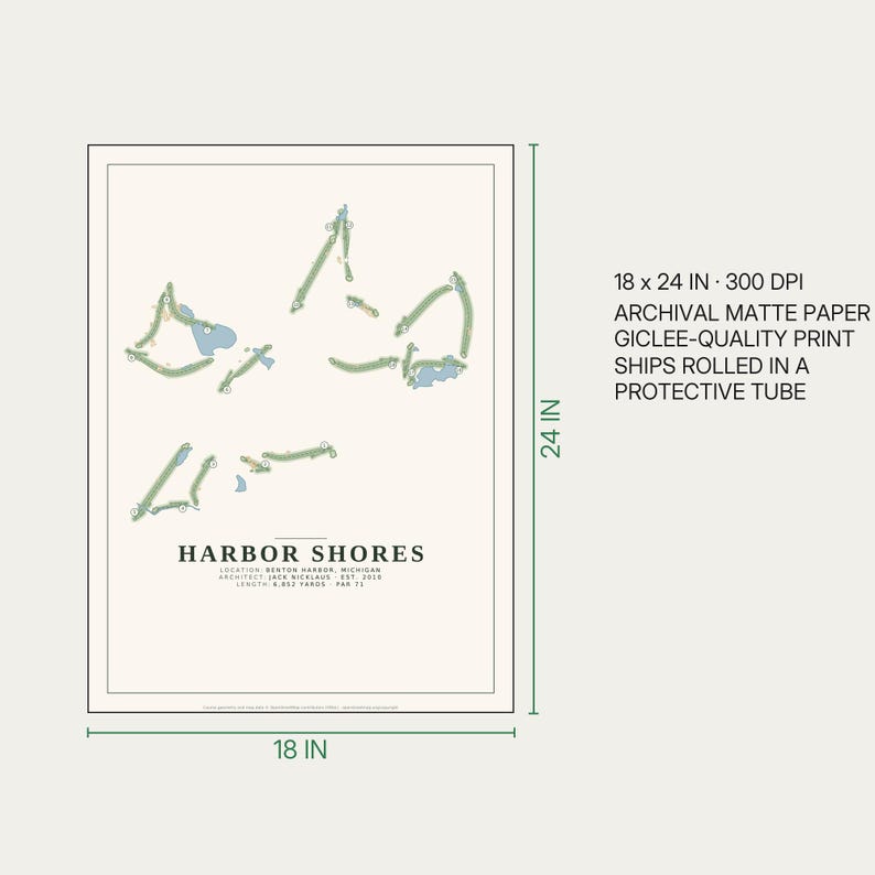 Harbor Shores Golf Course Map Print, Jack Nicklaus Design, 18x24 Michigan Golf Wall Art image 3