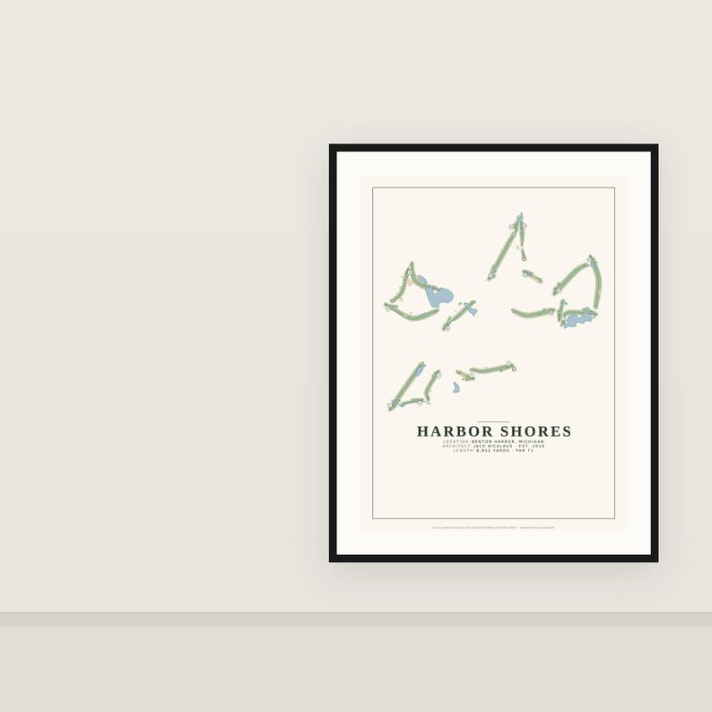 Harbor Shores Golf Course Map Print, Jack Nicklaus Design, 18x24 Michigan Golf Wall Art image 2