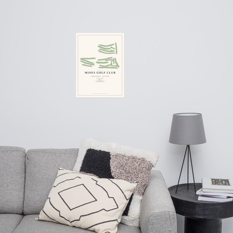 Mines Golf Course Map Poster | Sage Fill 18x24 Grand Rapids Golf Wall Art