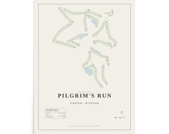 Pilgrim's Run Site Plan Print, Architectural Golf Course Map, 18x24 Michigan Wall Art