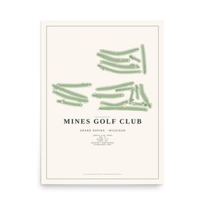 Mines Golf Course Map Poster | Sage Fill 18x24 Grand Rapids Golf Wall Art