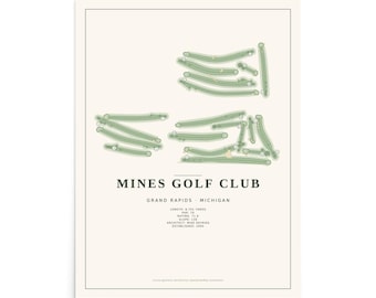 Mines Golf Club Course Map Print, 18x24 Grand Rapids Michigan Golf Wall Art