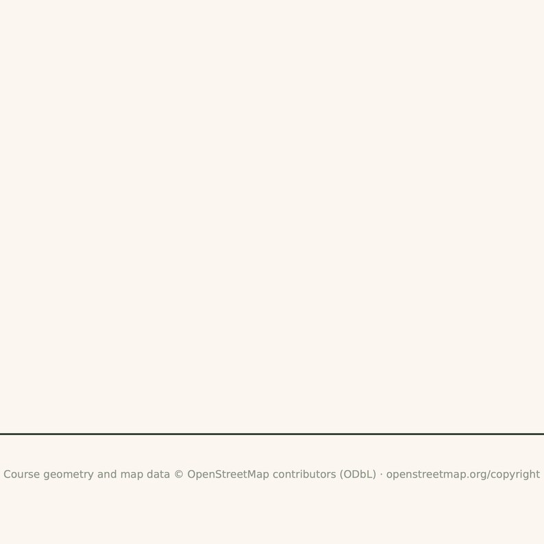 May include: A plain, solid off-white rectangular background featuring a thin horizontal black line near the bottom edge, with the text "Course geometry and map data &copy; OpenStreetMap contributors (ODbL) &middot; openstreetmap.org/copyright" below.
