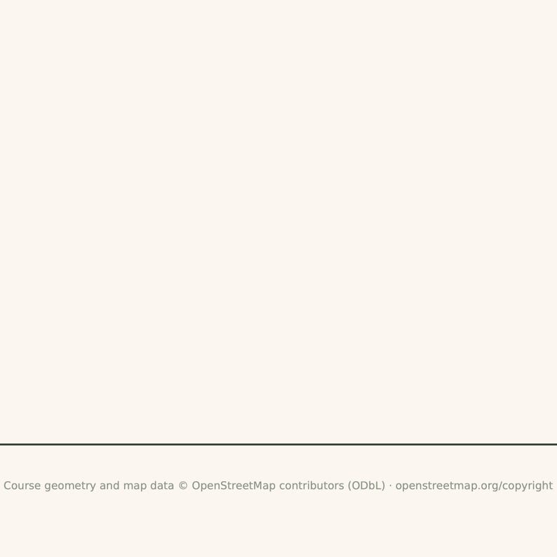 May include: A plain, solid off-white rectangular background featuring a thin horizontal black line near the bottom edge, with the text "Course geometry and map data &copy; OpenStreetMap contributors (ODbL) &middot; openstreetmap.org/copyright" below.