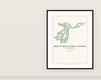 Bruce Hills, Romeo MI Golf Course Map Print, 18x24 Michigan Golf Wall Art