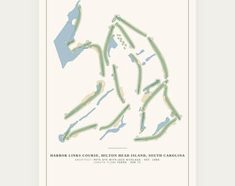Harbor Links Course, Hilton Head Island, South Carolina Map Print, 18x24 South Carolina Golf Wall Art
