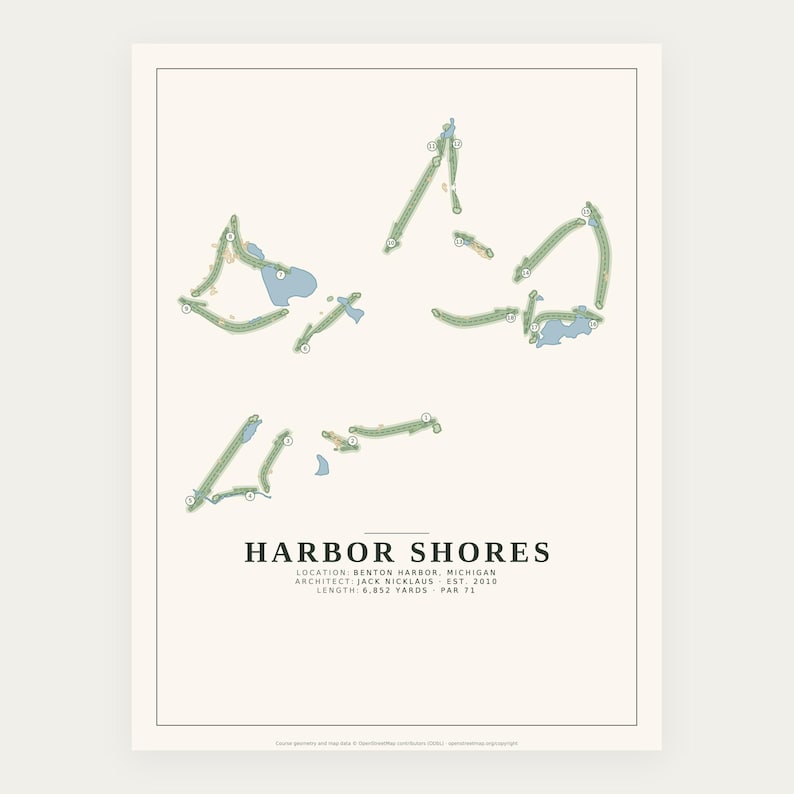 Harbor Shores Golf Course Map Print, Jack Nicklaus Design, 18x24 Michigan Golf Wall Art image 1