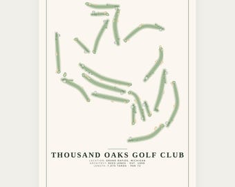 Thousand Oaks Golf Course Map Print, Rees Jones Design, 18x24 Michigan Golf Wall Art